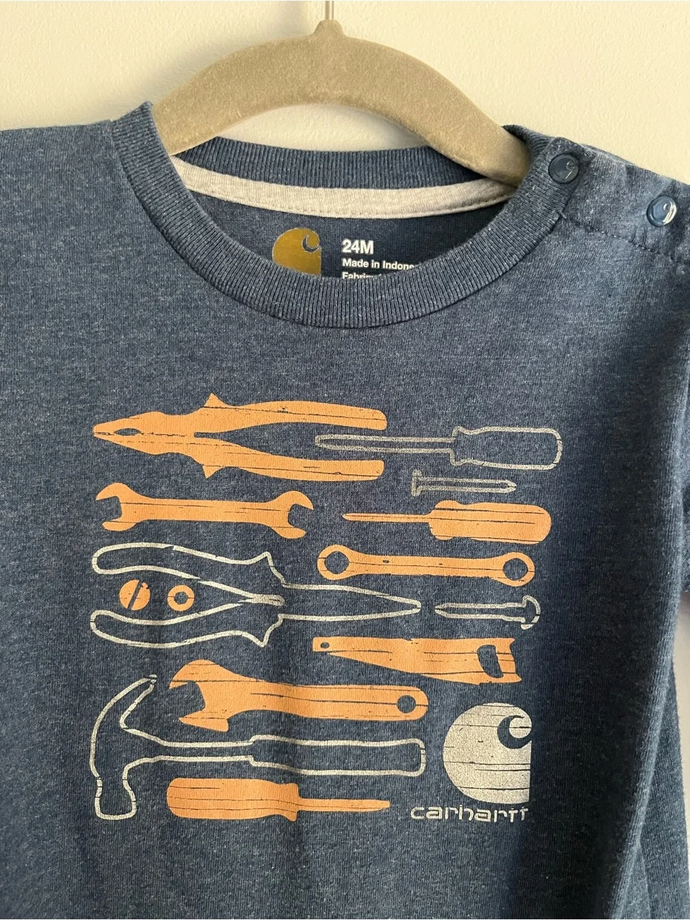 Carhartt Navy with Gray Layered-Sleeve Tool Graphic One-Piece